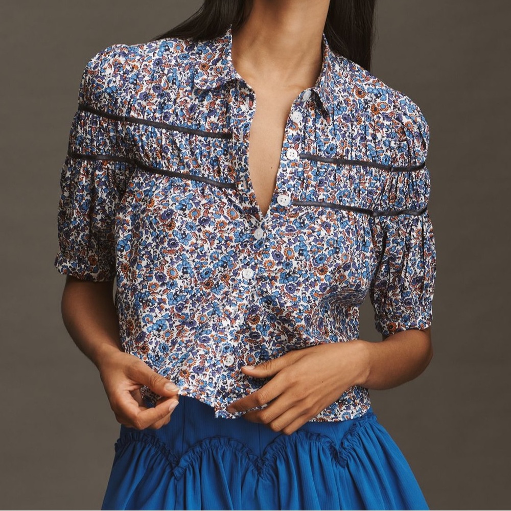 The Leandra Shirred Yoke Blouse by Maeve Size XXS
